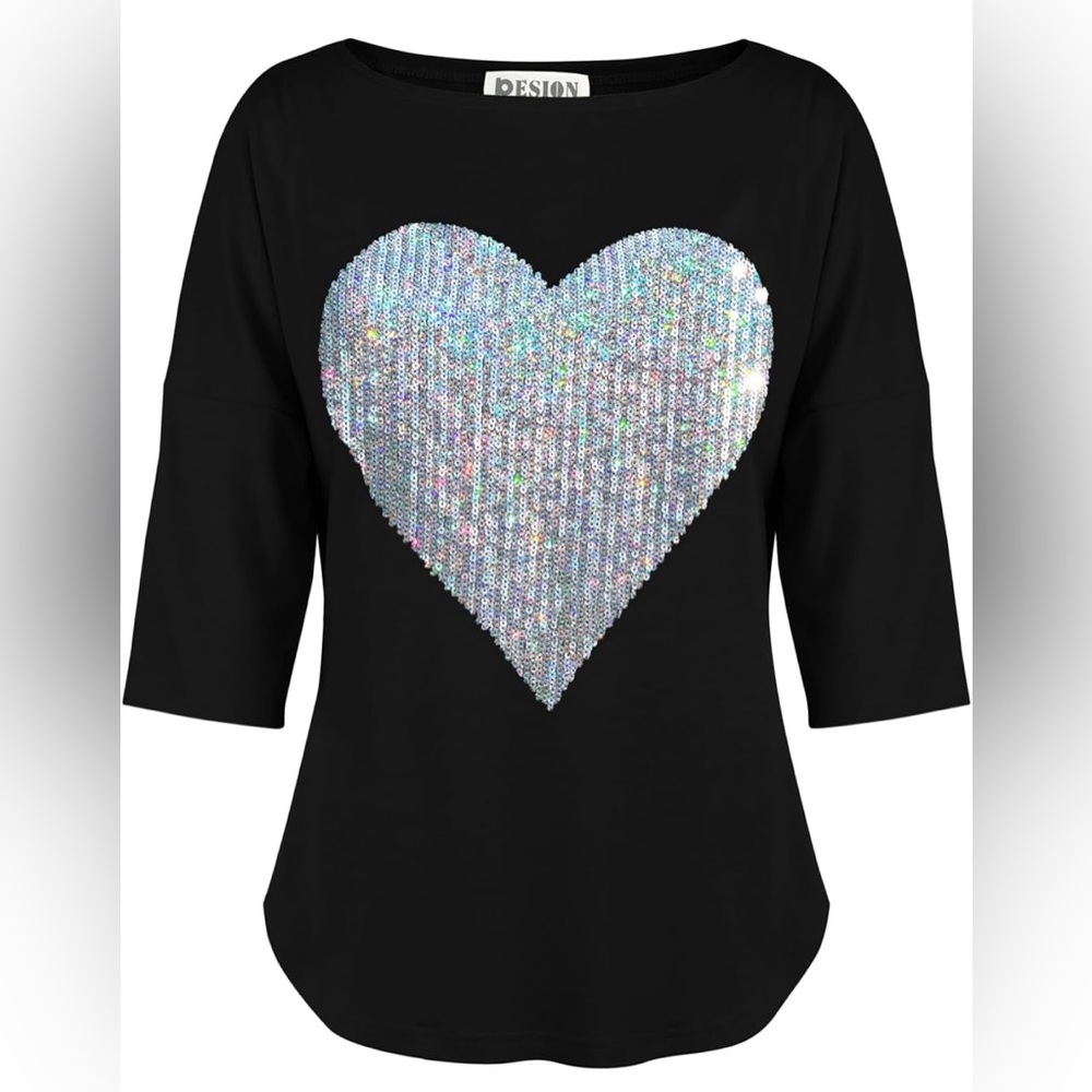 Black Sequin Heart Women's Top